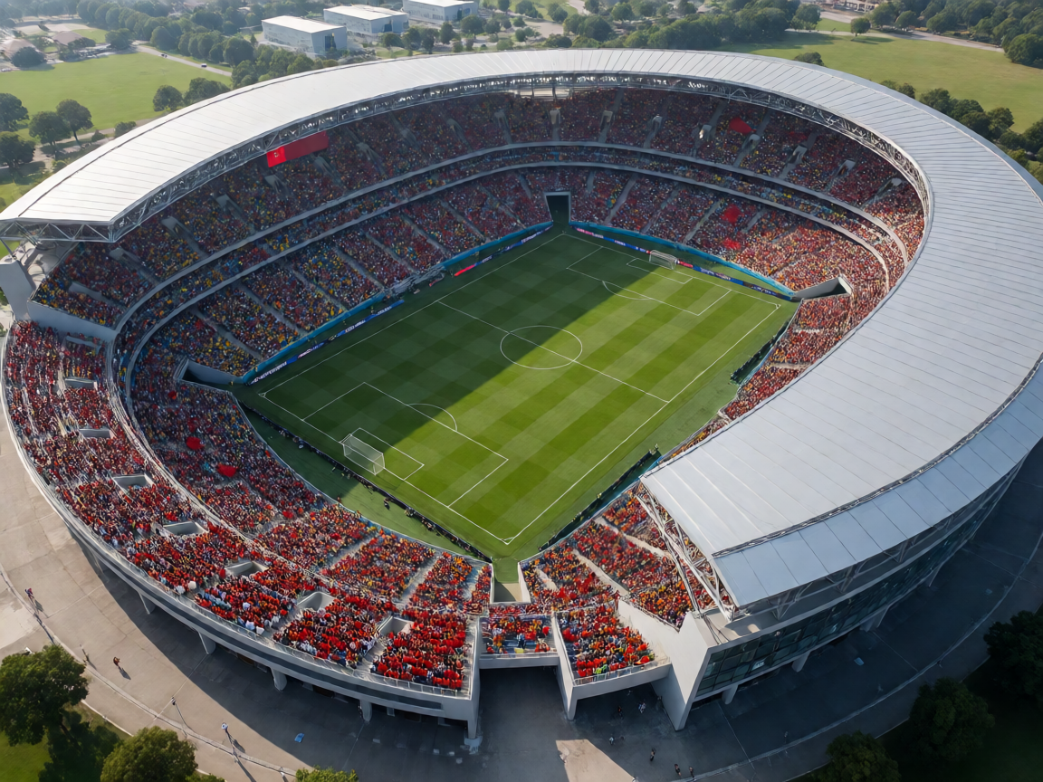 世界杯预选赛 stadium 航拍全景，壮观的足球场和观众席